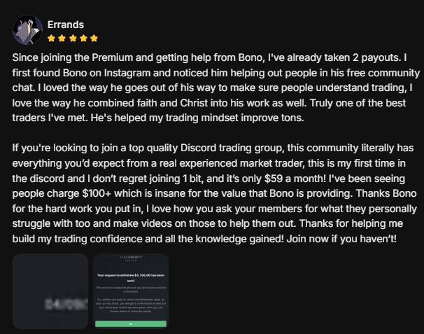 Student certificate and milestone shared in the BonoTrades community, screenshot 14.