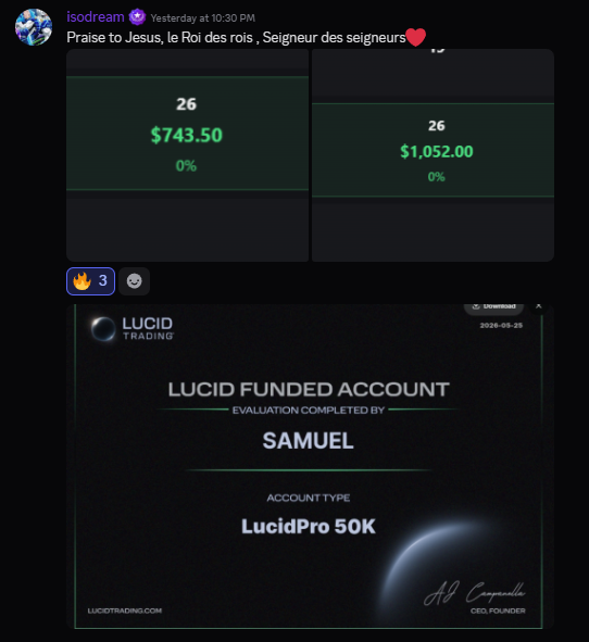 Student certificate and milestone shared in the BonoTrades community, screenshot 17.